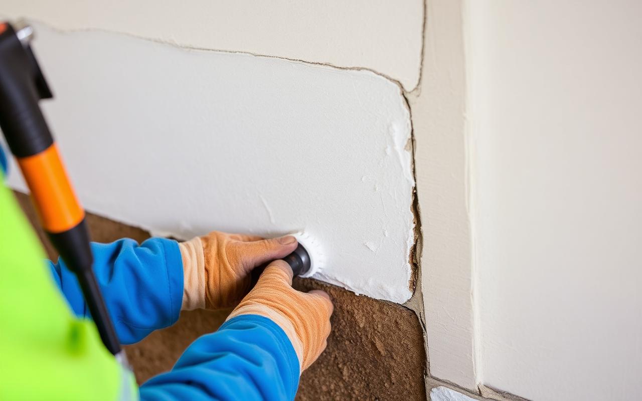 Damp proofing treatment on a Manchester brick wall